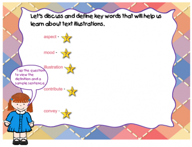 RL 3.7 Text Illustrations Complete Smartboard Lesson with Readers Notebook page