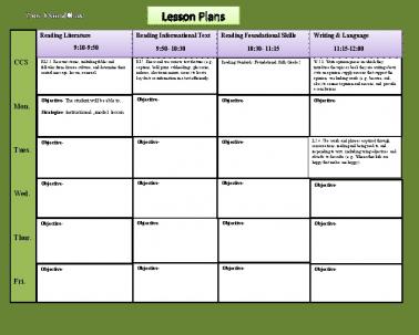 Lesson Plan with Core Content Standards with Drop Down Menus for Grade ...